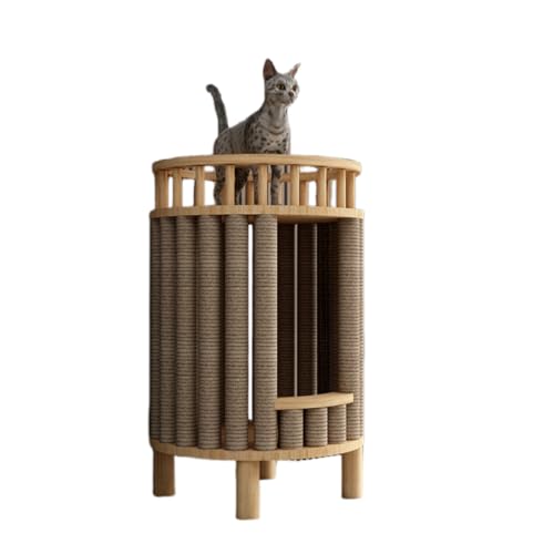 TVT キャットタワー 猫タワー 無垢材の猫用ヴィラ 簡単組立 省スペース コンパクト 丈夫 安定 耐荷重 麻ロープ 多階建てアパートの屋内使用、登り、睡眠、ジャンプオールインワンペットパーク 多機能 家具 インテリア 猫のおもちゃ (C)