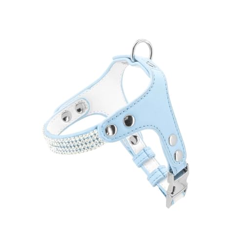 Record - Pettorina per Cani Paris in Morbida Similpelle – Impreziosita con Strass – Taglia XS - Circonferenza 33-40 cm – Colore Azzurro – Anello di Aggancio e Clip in Metallo