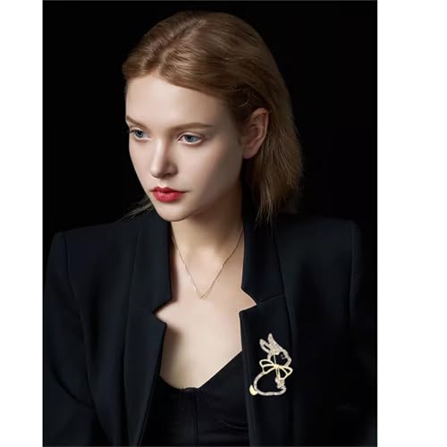 Image of Cute Rabbit Brooch Pin for Women Fashion Crystal Bunny Lapel Pin Easter Holiday Party Accessories