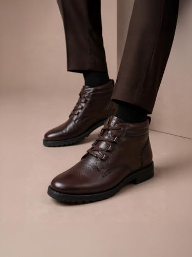 Image of Zoom Shoes A-4691 Men's Genuine Leather High Ankle Boots | Stylish Lace-Up Design | Cushioned Insole for Comfort | Durable & Trendy for Everyday Wear