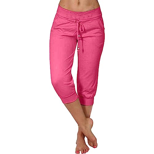 Pantalón corto para Mujer Pantalones de Verano de Mujer de Deporte Corto de Talle Alto Pantalones 3/4 Chándal de Pantalón Casual Elástico Transpirable Correr Casual con Bolsillos Pantalones de Yoga,