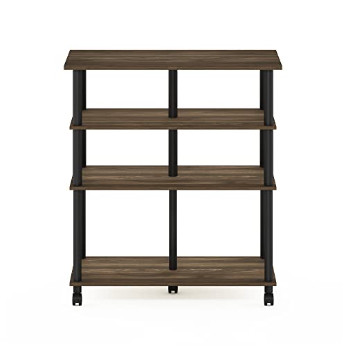 Image of Furinno Helena 4-Tier Multifunction Rolling Open Shelves Storage Cart Organizer, Columbia Walnut /Black