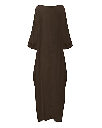 Image of Celmia Autumn Solid Loose Long Maxi Dress Cotton Caftan