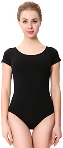 ModLatBal Women's Short Sleeve Ballet Dance Leotard Open Back Mesh Gymnastics Bodysuit