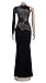 Aro Lora Womens Sexy One Sleeve V Neck Back Glitter Rhinestones Sheer Mesh Evening Club Bodycon Maxi Dress Large Black