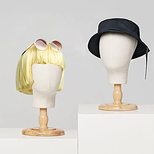 Chadwick Canvas Wig Head Stand With Detachable Wood Stand - Great For Hats, Caps Display And Wig Making, 21Inch Mannequin Head Block, Dome Model Head, Helmet Jewelry Glasses Headband Display #TOP3