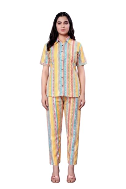 Women's Striped Co-Ord Set | Casual Shirt & Pant Matching Set for Women | Multicolor Printed Two Piece Outfit | Comfortable Daily Wear Lounge Wear Travel Wear Coord Set-image-29
