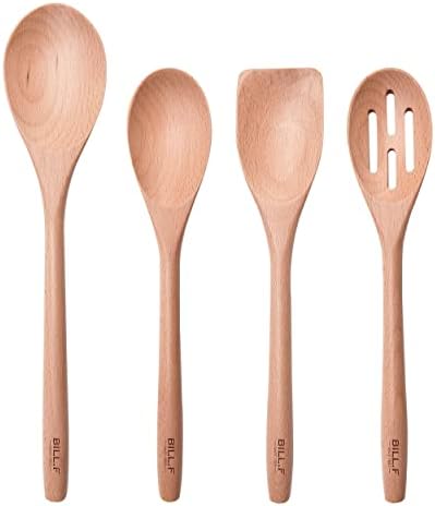 Wooden Spoons for Cooking 4-Piece Beech Wood Utensil Set Apartment Essentials Wood Spatula Spoon Nonstick Kitchen Utensil Set Premium Housewarming Christmas Gifts Wooden Utensils for Everyday Use