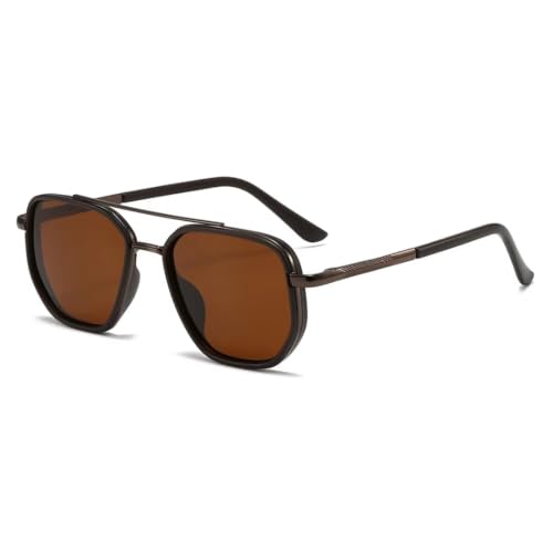 Lunettes de soleil polarisées carrées avec filtre anti-éblouissement marron classique