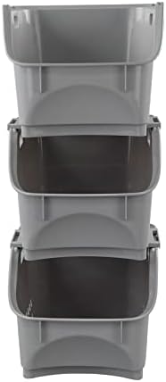 Afromy 3 Tier Stackable Baskets, Plastic Stacking Baskets Storage Bin, Grey, F