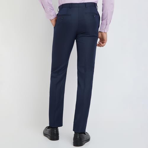 Image of Raymond Men's Slim Fit Mid Rise Structure Pattern Poly Viscose Blend Pleatless Formal Trouser