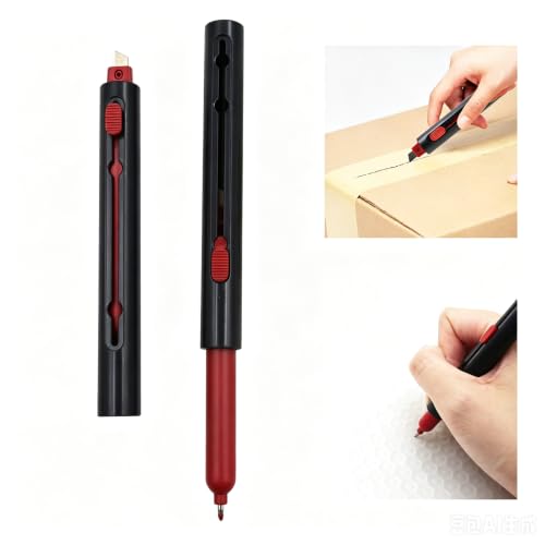 2 Pcs 2-in-1 Multifunctional Gel pen Knife Retractable Blade and Pen Safety Box Cutter Cutting Paper Tools Portable Writing Pen and cutter(White + Black)