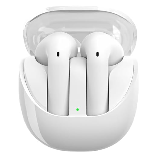 Wireless Headphones Bluetooth 2024, 50H Playtime Deep Bass Earpods, Waterproof Earphone, Semi-in-Ear Headphone with Mic, Wireless Bluetooth Earbuds for Android/iPhone/Samsung (White)
