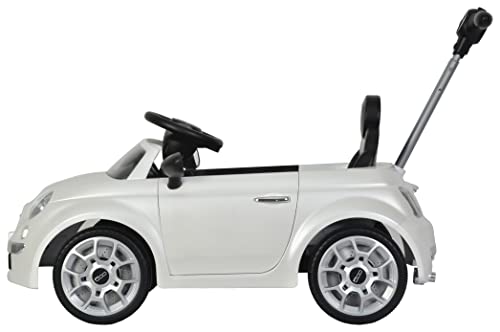 Image of Best Ride On Cars Fiat 500 Push Car, with Stroller, Adjustable Footrest and Handle, Horn, Music, Stable Wheels, For Kids Aged 2-3 Years, 37 x 19 x 12 inches, Large, White