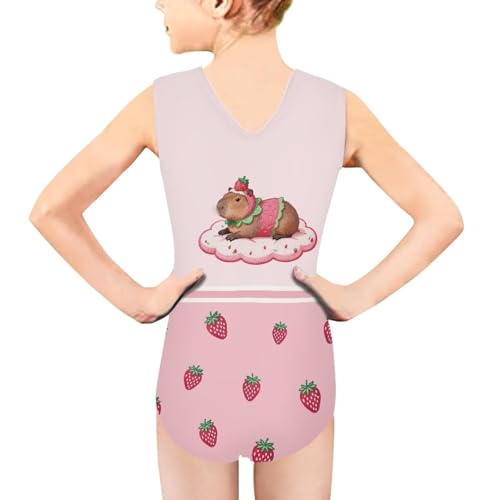 Image of Girls Cartoon Pattern One-Piece Swimsuits Sport Racer Swimwear Beach Bathing Suit, Size 5-14