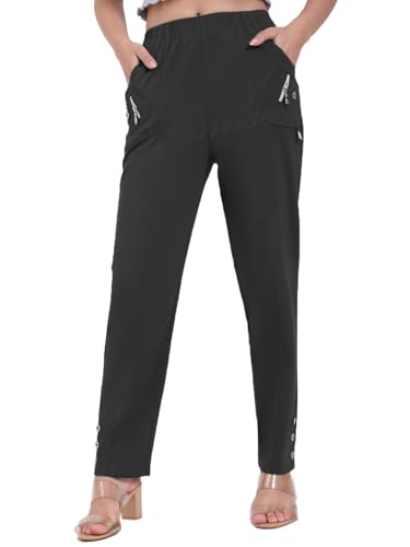 Image of femiss Trousers for Women UK Casual Full Length Elasticated High Waist Relax Fit Ladies Everyday Soft Stretchy Lightweight Pants (Black, Size 14)