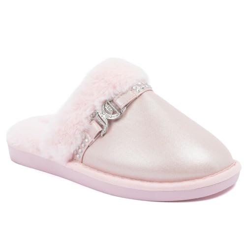 Juicy Couture Women's Faux Fur Slippers – Fuzzy Closed-Toe, Fluffy Winter House Shoes, Comfortable Slip-Ons, Blush, 7 UK