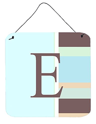 Caroline's Treasures CJ1003-EDS66 Letter E Initial Monogram - Blue Stripes Wall or Door Hanging Prints Aluminum Metal Sign Kitchen Wall Bar Bathroom Plaque Home Decor, 6x6, Multicolor