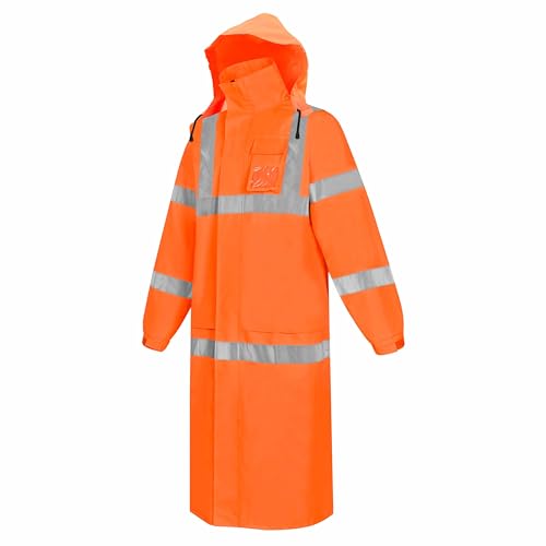Image of caparazon High Visibility Long Raincoat with Reflective Safety Features - Waterproof Hooded Rain Jacket for Men