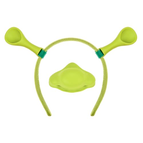 Halloween Costume Accessory Set with Green Antenna Headband and Silicone Nose Piece Cosplay Party Dress Up Kit (Green)