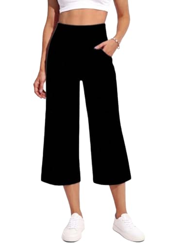 Naimula Capri Pants for Women Wide Leg Loose Yoga Cropped Pants with Pockets Casual Stretch Casual Lounge Black