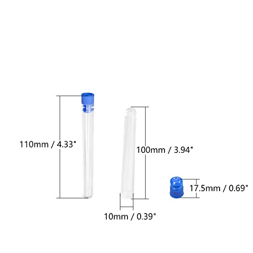 Othmro 300Pcs Clear Plastic Test Tubes with Blue Caps, 12mmx100mm Mini Test Tubes with Lids, for Jewelry Seed Beads Powder Spice Liquid Experiment Yeast Specimen Sample Laboratory