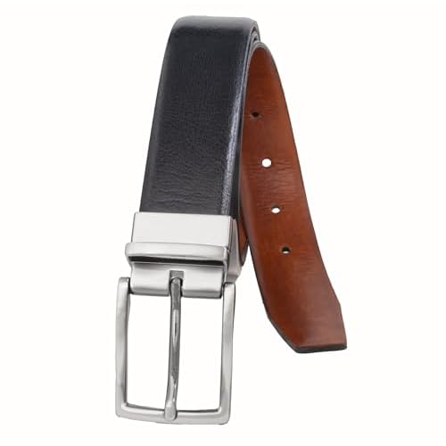 Vince Camuto Belts Men | Reversible Black Belt to Dark Tan with a Nickle Belt Buckle | Bonded Leather Belt