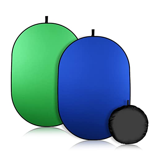 eWINNER 3.3 x 5ft/100 x 150cm Portable Screen Backdrop Blue Green 2-in-1 Collapsible Green Screen Kit w/Carrying Case for Studio Photography/Streaming/Gaming Video Conference Live Stream (Green/Blue)