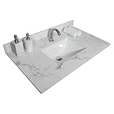 Pannow 31 Inch Vanity Top Stone Carrara White Tops with Undercounter Rectangular Ceramic Bathroom Si