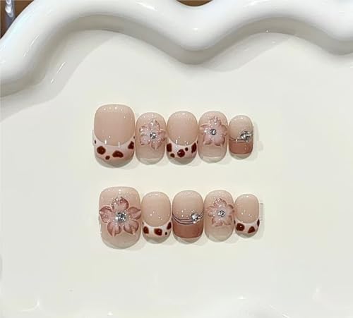 Short square, leopard print, women's handmade nails