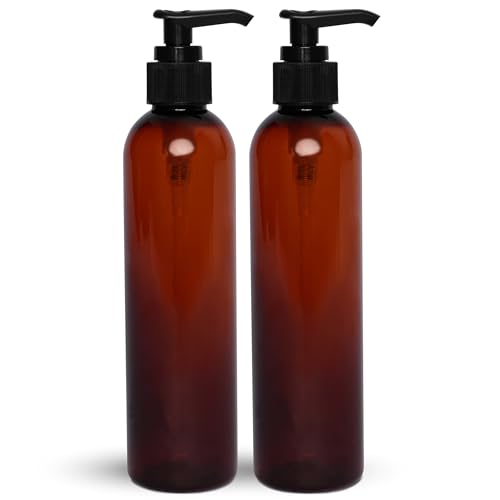 BRIGHTFROM Lotion Pump Bottles Empty 8 OZ BPA-Free Refillable Plastic Containers Amber with Black Dispenser for - Soap Shampoo Lotions Liquid Body Soap Creams and Massage Oil (2 Pack)