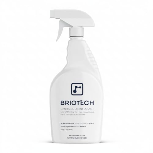 BRIOTECH Sanitizer Disinfectant Hypochlorous Spray, Kill 99.99% of Viruses & Bacteria, Control Mold, Eliminate Odor, Gentle for Nursery & Play Rooms, Food Contact Surface Sanitizer, 32 fl oz