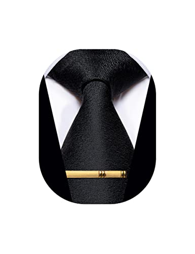 Image of YourTies Men's Neckties Striped Tie and Plaid Neckties for Men Woven Silk Tie Gold Tie Clip Set