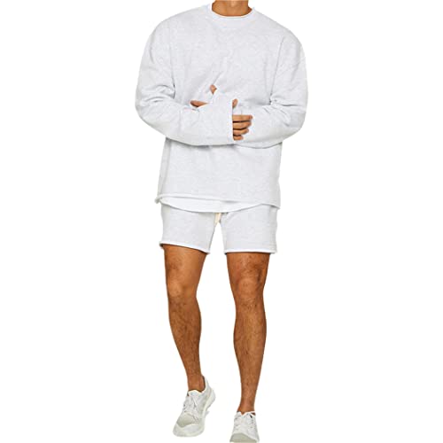 Sweat à capuche homme col rond blanc et gris taille M pour un look décontracté au quotidien