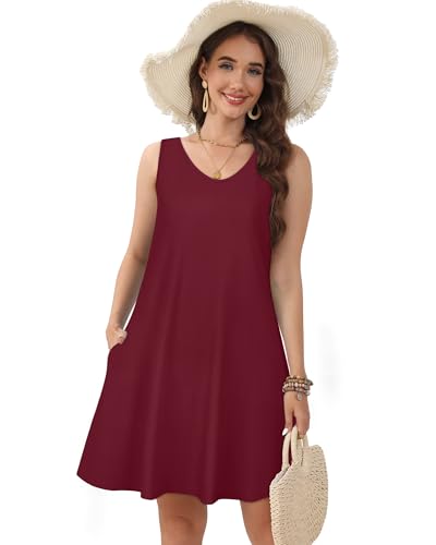 Image of CHICGAL Womens Summer Dresses Casual Sleeveless Loose T Shirt V Neck Sundress Swing Beach Cover Up with Pockets 2026