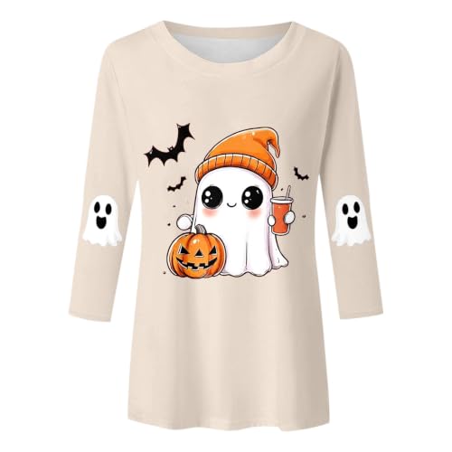 Womens Halloween Shirts Crewneck 3/4 Sleeve Tops Ghost Graphic T Shirt Tunic Tees Family Party Matching Casual Top - image 3