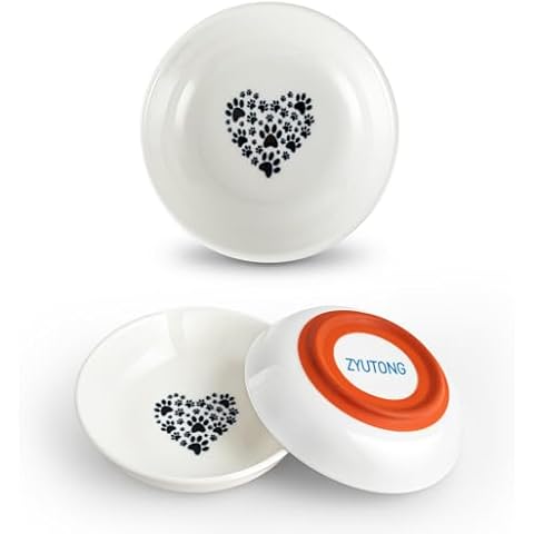 Cat Food Bowl, Whisker Fatigue Cat Dishes for Food 3 PCS Cute Ceramic Cat Bowl for Indoor Cats Non-Slip Flat Cat Plates for Wet Food Shallow Kitten Bowl Whisker Friendly Cover