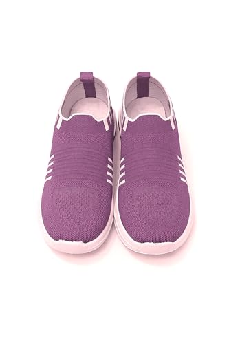 Image of Women's Stylish Slip-On Walking Shoes | Lightweight Breathable Knit Sneakers, Gym, Travel, Running & Casual Comfort Shoes for Girls and Ladies Voilet