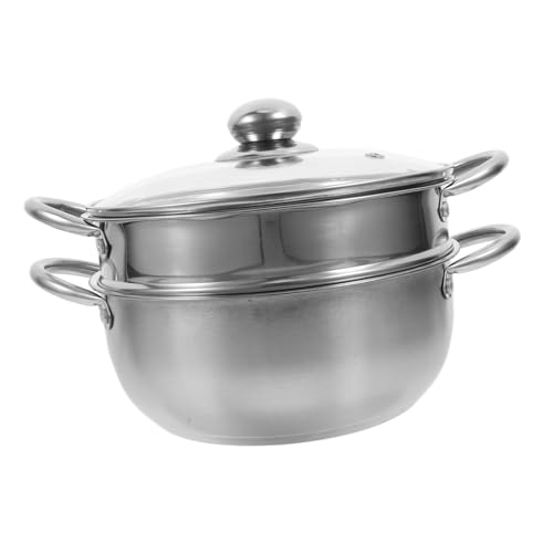 VALICLUD Olla Vaporera De Acero Inoxidable Doble Para Inducción Multiuso Con Cesta Inserta y Tapa Cocción Para Verduras y Sopas