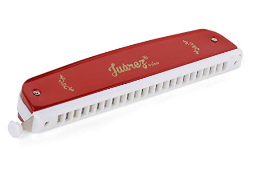 Image of JUAREZ 24 Holes JRH24CHRD Harmonica Brass Reed Plate Aluminum Cover Chromatic Tower Mouth Organ With case Red