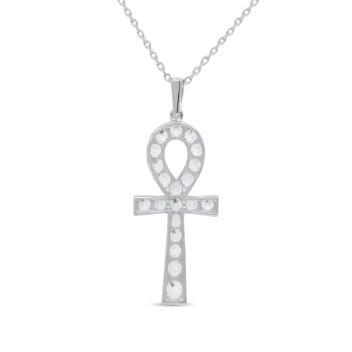 2.95 CT Round Shape Lab-created Diamonds Ankh Cross Religious Pendant Necklace for Women's in 925 Sterling Silver 14K Gold Over Gift for Womens4