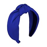 CURASA Knotted Headbands For Women Girls Royal Blue Headband Non Slip Wide Top Knot Head Band Cute Fashion Hairband Fabric Hair Accessories Comfortable Elastic Hair Band Christmas Costume Party Gifts
