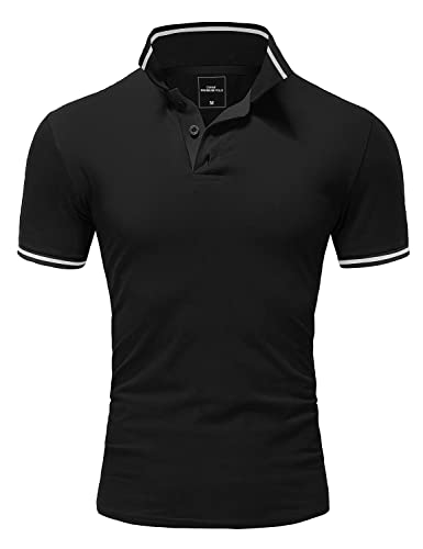Amaci&Sons Herren Poloshirt Basic Kontrast Stickerei Kragen Kurzarm Polohemd T-Shirt 5109 Schwarz/Weiß XL