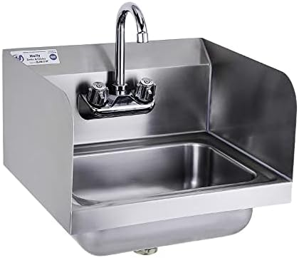 HALLY Stainless Steel Sink for Washing with Faucet and Side Splash, NSF Commercial Wall Mount Hand Basin for Restaurant, Kitchen and Home, 17 x 15 Inches