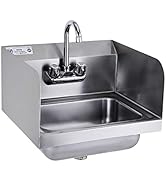 HALLY Stainless Steel Sink for Washing with Faucet and Side Splash, NSF Commercial Wall Mount Han...