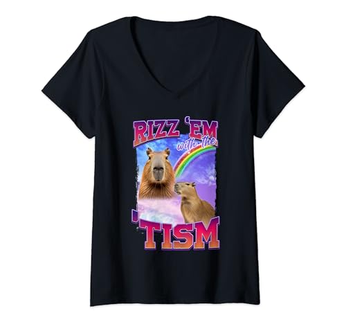 Femme Rizz 'em With The 'tism Mème Internet T-Shirt avec Col en V