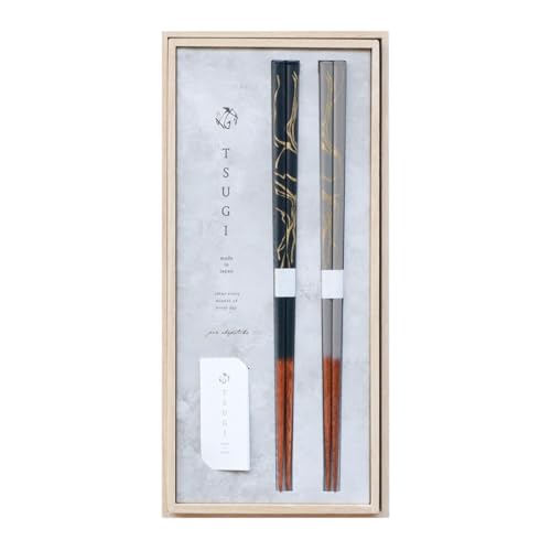 みよし漆器本舗 夫婦箸 食洗機対応 TSUGI お箸 ペア 2膳 セット 23cm 日本製 プレゼント 高級 細身 細目 おしゃれ モダン 箔押し くすみカラー 結婚祝い 還暦祝い 両親 ロゴ付き 桐箱 ギフトボックス入り 金継ぎ 大人 ギフト 贈り物 お