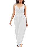 LightlyKiss Women's Sexy Spaghetti Strap Sleeveless Elegant Jumpsuits Wide Leg Summer Fashion Long Pants Rompers White