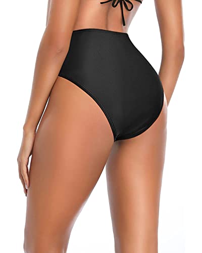 Tempt Me Womens Black High Cut High Waisted Bikini Bottoms Tummy Control Bathing Suit Bottoms Swim Bottom Swimsuit Bottom S #TOP4
