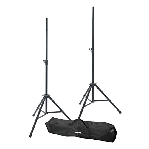 Proel SPSK300KIT - Coppia Supporti professionali in alluminio per monitor, diffusori, casse acustiche + borsa trasporto, Nero (SPSK300KIT)